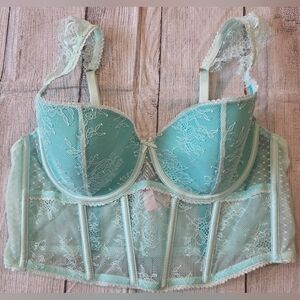 Victoria's Secret Size Large Dream Angels Light Aqua Bra Corset Bustier Sexy